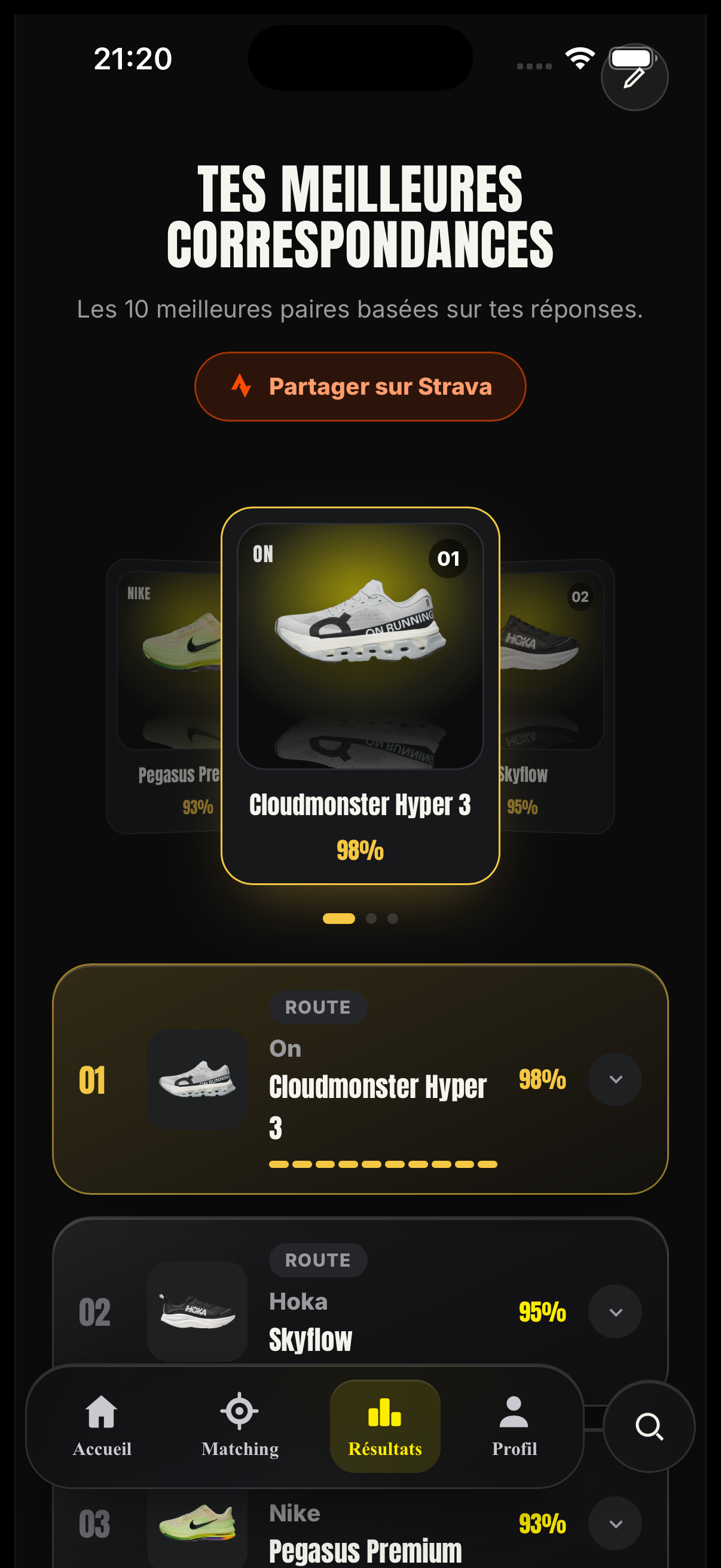 Résultat du matching Shoe Affinity